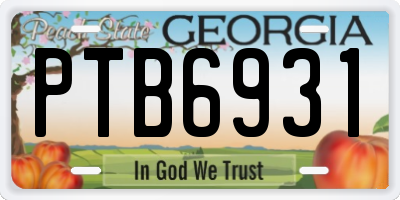 GA license plate PTB6931