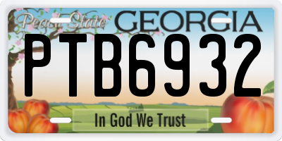 GA license plate PTB6932