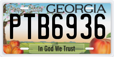 GA license plate PTB6936