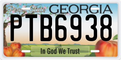 GA license plate PTB6938