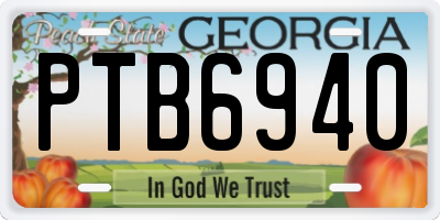GA license plate PTB6940