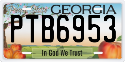 GA license plate PTB6953