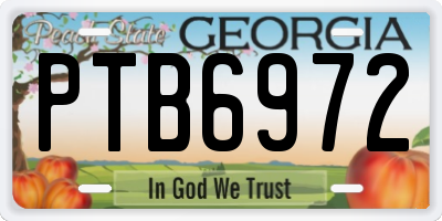 GA license plate PTB6972