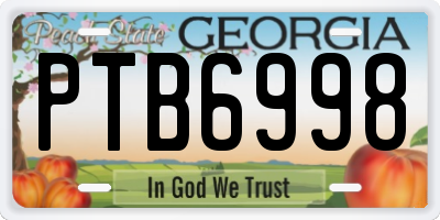 GA license plate PTB6998