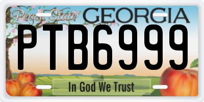 GA license plate PTB6999