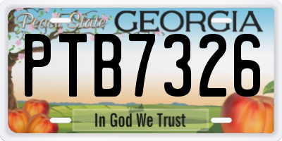 GA license plate PTB7326