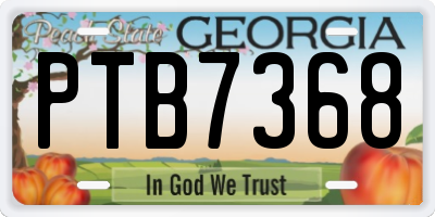 GA license plate PTB7368