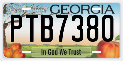 GA license plate PTB7380