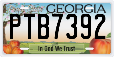 GA license plate PTB7392