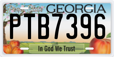 GA license plate PTB7396
