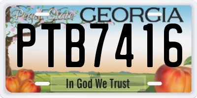 GA license plate PTB7416