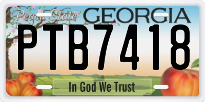 GA license plate PTB7418