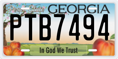 GA license plate PTB7494