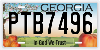 GA license plate PTB7496