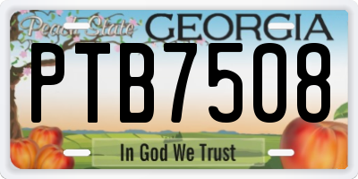 GA license plate PTB7508