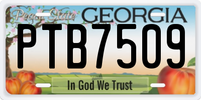 GA license plate PTB7509