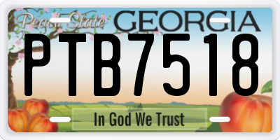 GA license plate PTB7518