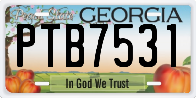 GA license plate PTB7531