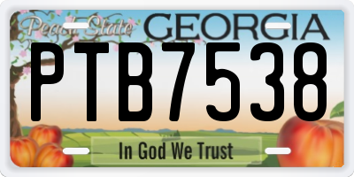 GA license plate PTB7538