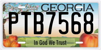 GA license plate PTB7568