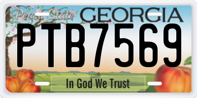 GA license plate PTB7569