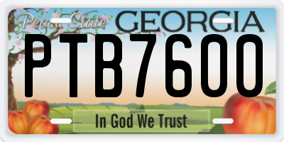 GA license plate PTB7600