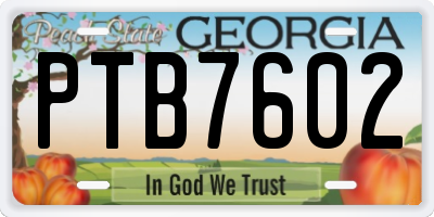 GA license plate PTB7602