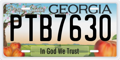 GA license plate PTB7630