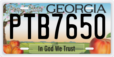 GA license plate PTB7650