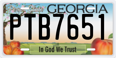 GA license plate PTB7651