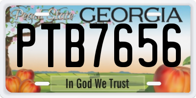 GA license plate PTB7656