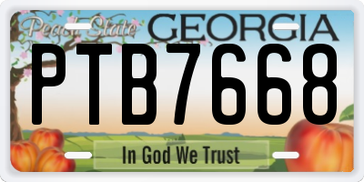 GA license plate PTB7668