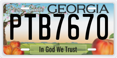 GA license plate PTB7670