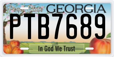 GA license plate PTB7689