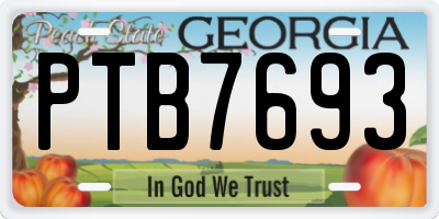 GA license plate PTB7693