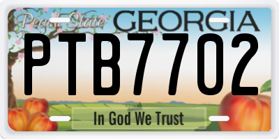 GA license plate PTB7702