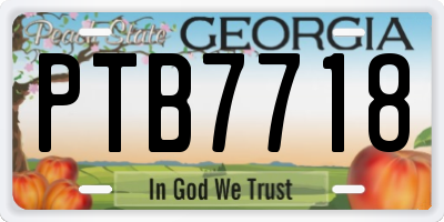 GA license plate PTB7718