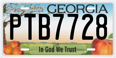 GA license plate PTB7728