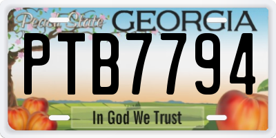 GA license plate PTB7794