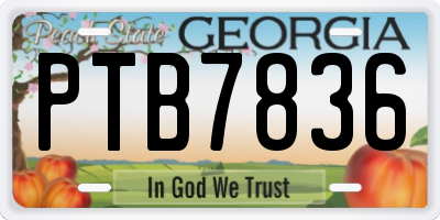 GA license plate PTB7836