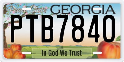 GA license plate PTB7840