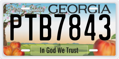 GA license plate PTB7843
