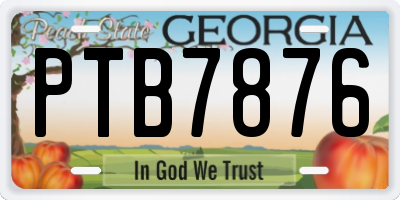 GA license plate PTB7876
