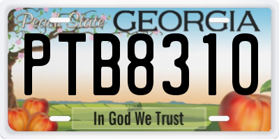 GA license plate PTB8310