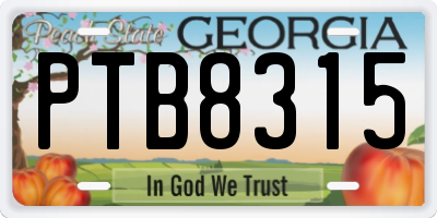 GA license plate PTB8315