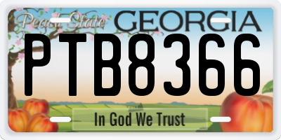 GA license plate PTB8366