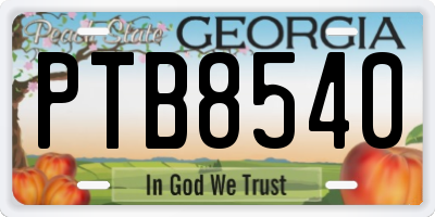 GA license plate PTB8540