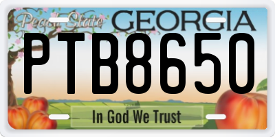 GA license plate PTB8650