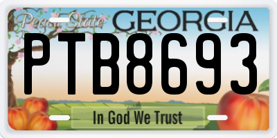 GA license plate PTB8693