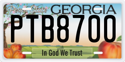 GA license plate PTB8700